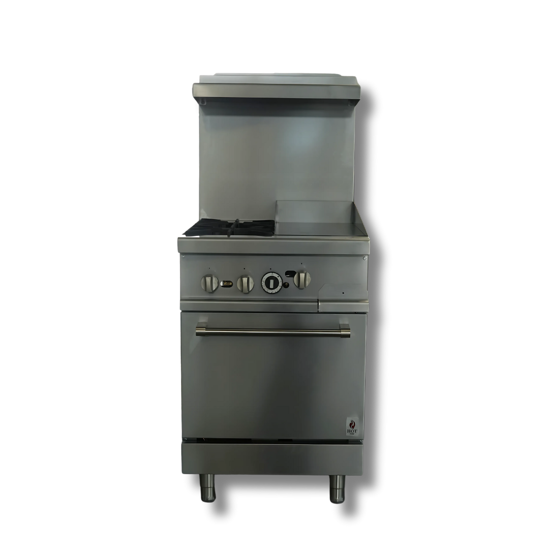 Gas Range 24"w/12" Griddle top with 2 Open Burners HZ-R24-12MG