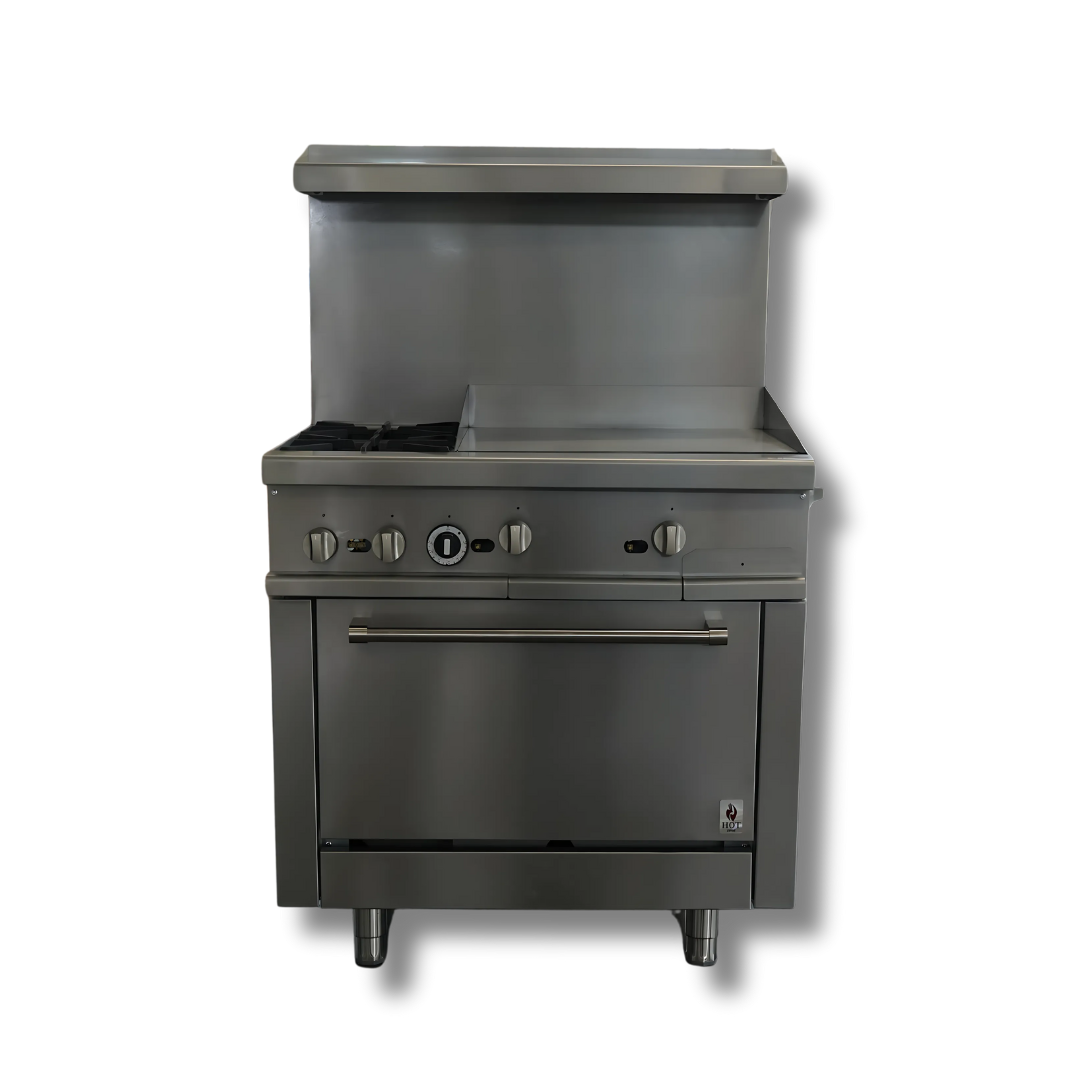 Gas Range 36"w/24"Griddle top with 2 Open Burners HZ-R36-24MG