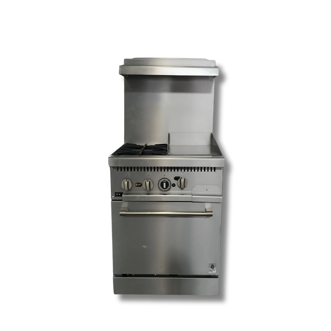 Gas Range with Built-In Convection Oven 24"w/12" Griddle top with 2 Open Burners  HZ-CR24-12MG