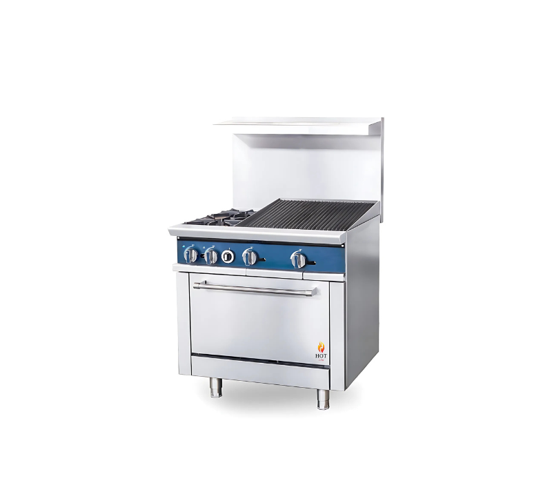 Gas Range 2 top burners 36"w/24"Charbroiler top HZ-R36-24CB