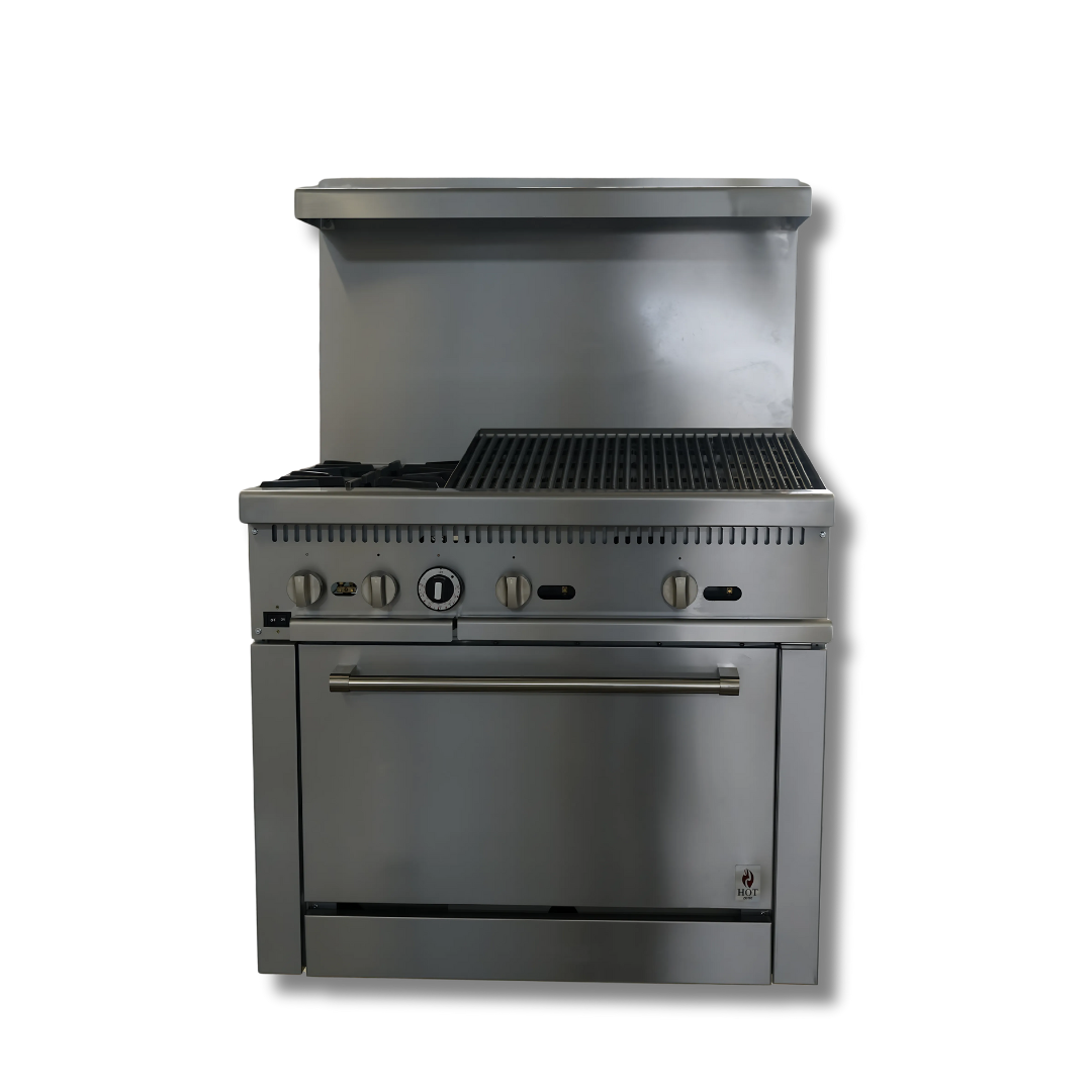Gas Range with Built-In Convection Oven 36"w/24"Charbroiler top HZ-CR36-24CB
