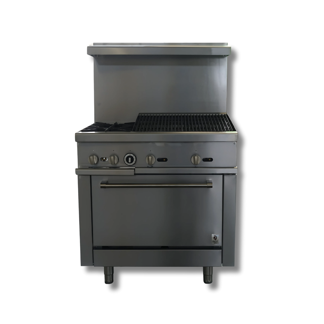 Gas Range 2 top burners 36"w/24"Charbroiler top HZ-R36-24CB