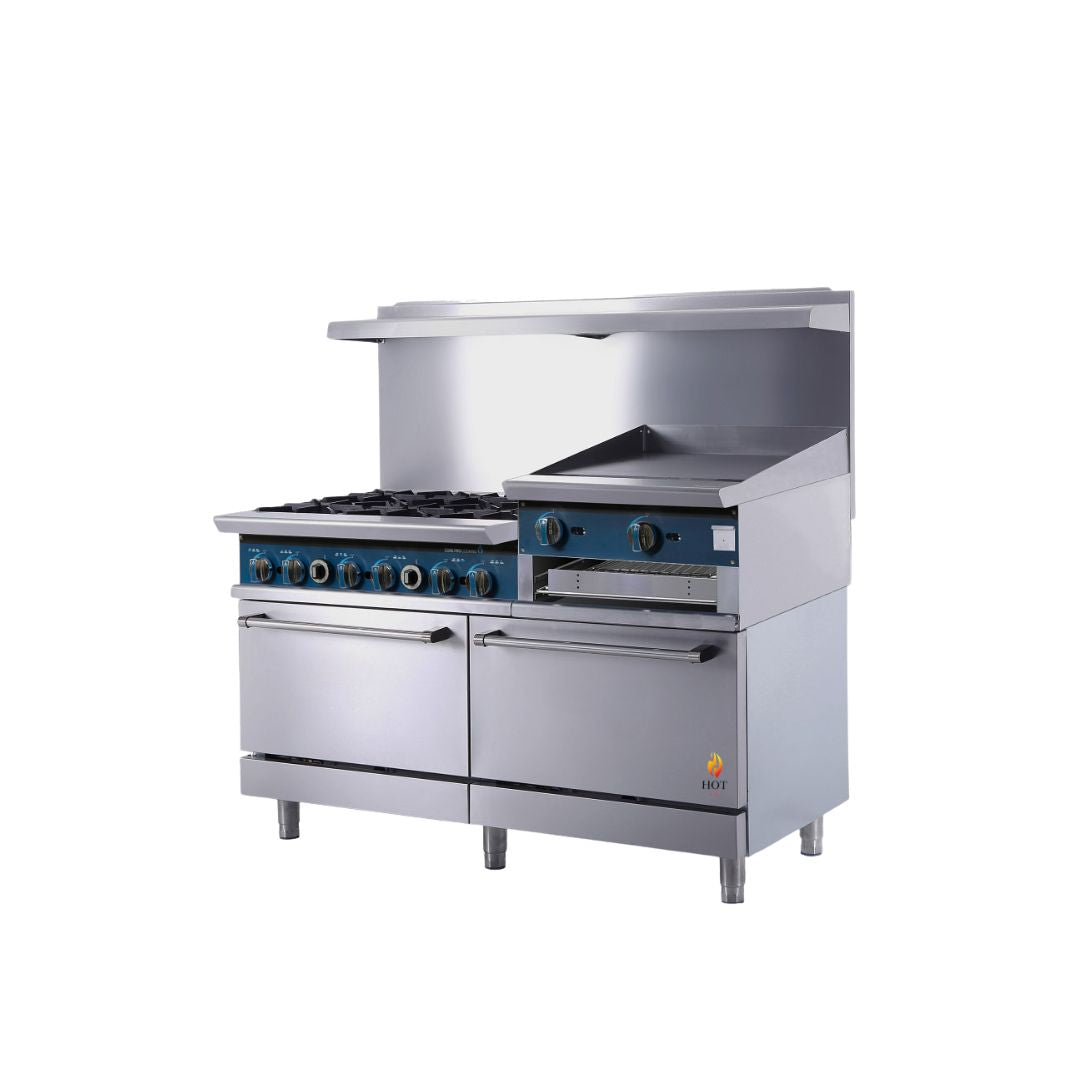 Gas Range with Built-In Convection Oven 60"w/24" Griddle+broiler top with 6 Open Burners  HZ-CR60-24CRG