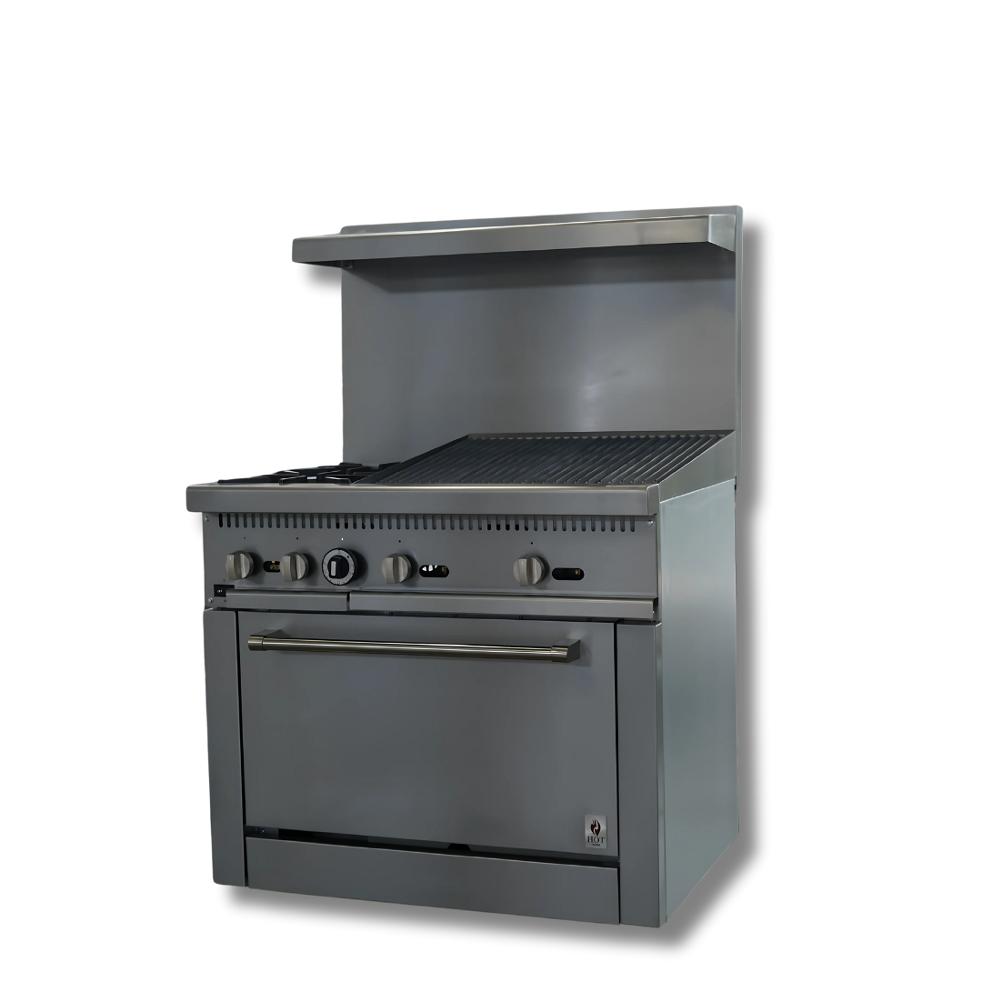 Gas Range with Built-In Convection Oven 36"w/24"Charbroiler top HZ-CR36-24CB