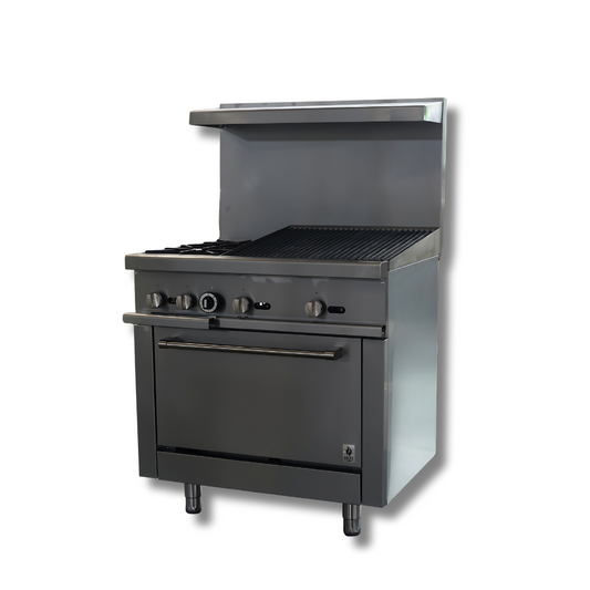 Gas Range 2 top burners 36"w/24"Charbroiler top HZ-R36-24CB