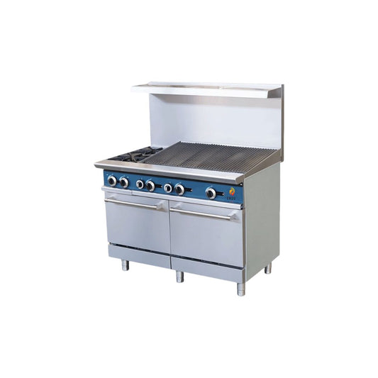 Gas Range with Built-In Convection Oven 24"w/12" Charbroiler top with 2 Open Burners  HZ-CR24-12CB