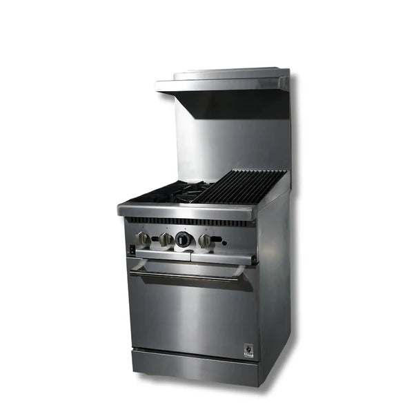 Gas Range 24"w/12"  Charbroiler top with 2 Open Burners  HZ-R24-12CB