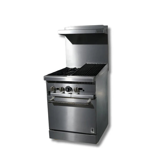 Gas Range 24"w/12"  Charbroiler top with 2 Open Burners  HZ-R24-12CB